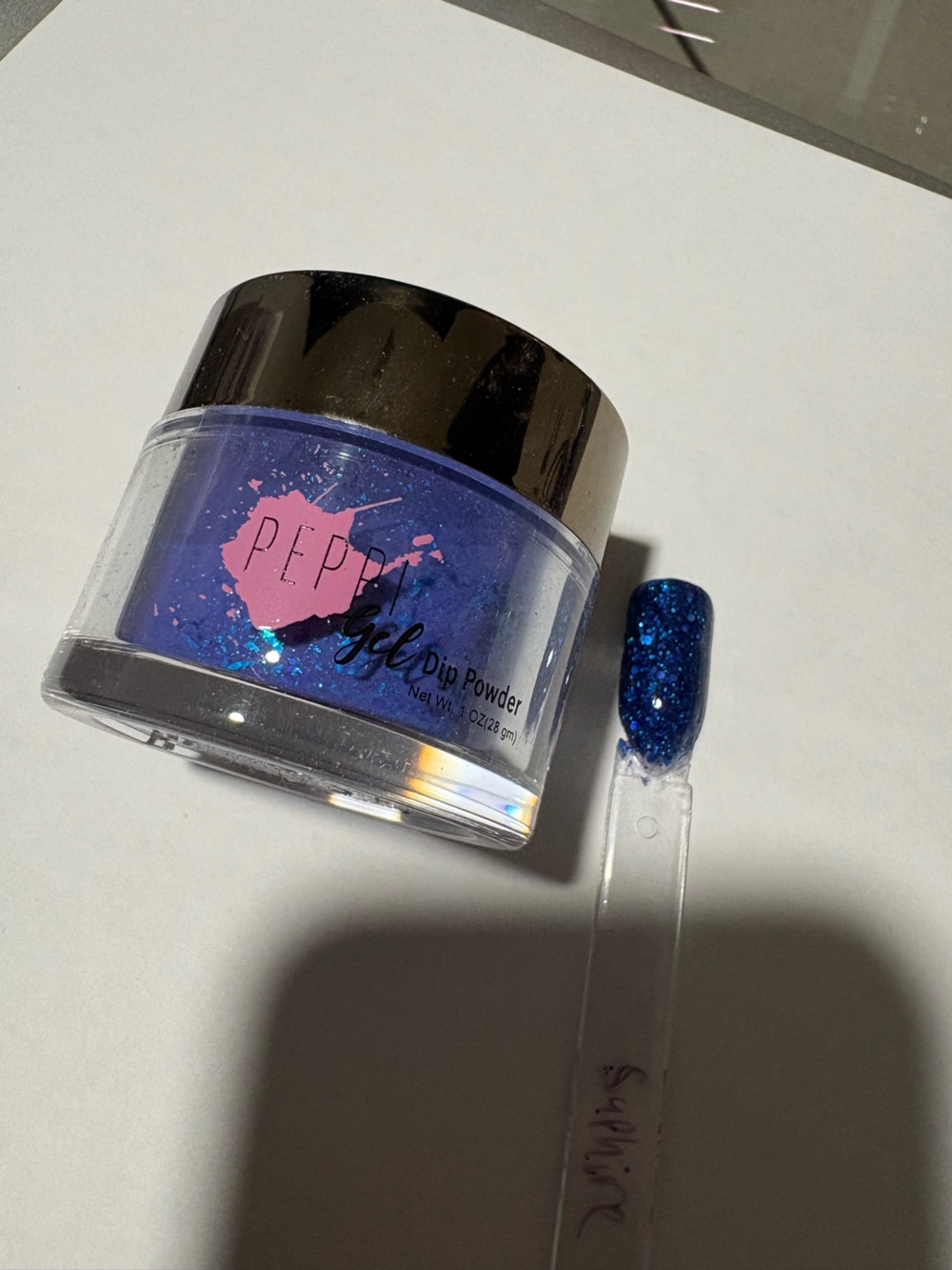 Peppi Gel Sapphire blue glittery dip nail powder